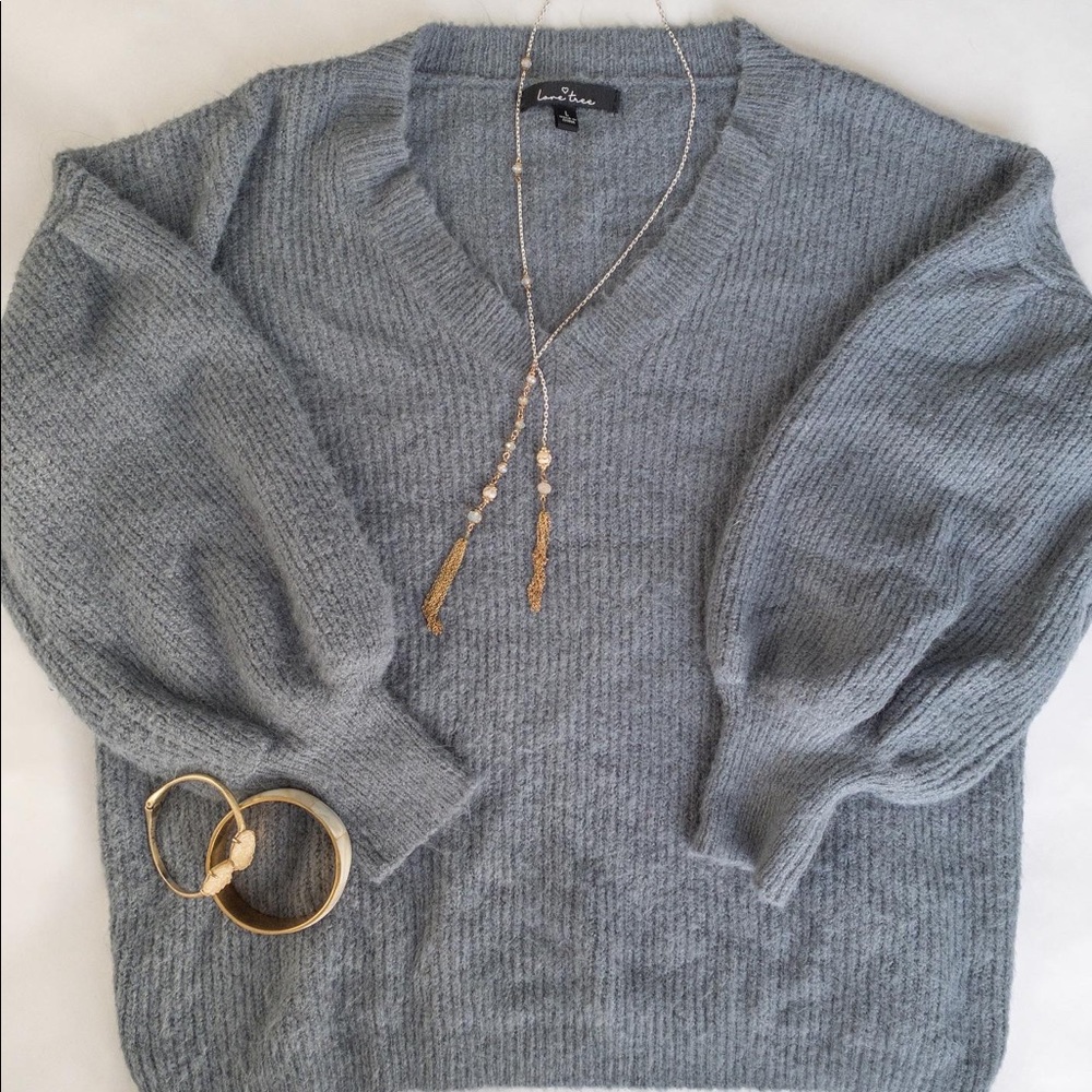 Dusty Blue Sweater with Bubble Sleeves